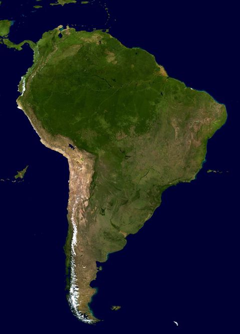 Satellite map of South America