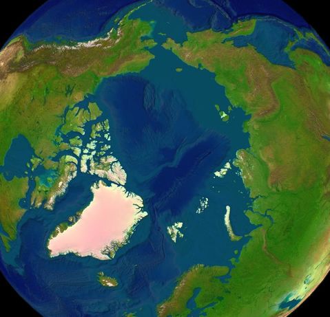 Artificially coloured topographical map of the Arctic region | Gifex