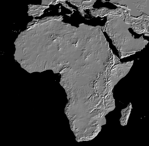 Anaglyph image of Africa in Shaded Relief