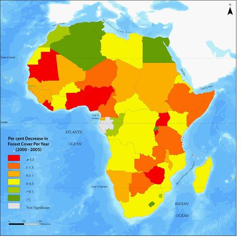 Cambio en la Cobertura Forestal en África 2000-2005