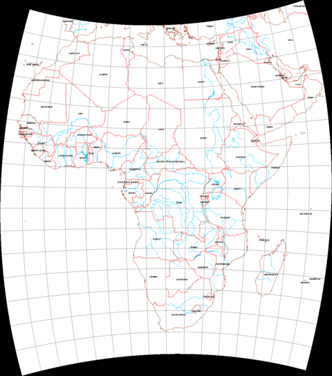 Map of Africa with Miller cylindrical projection