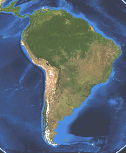 Satellite map of South America