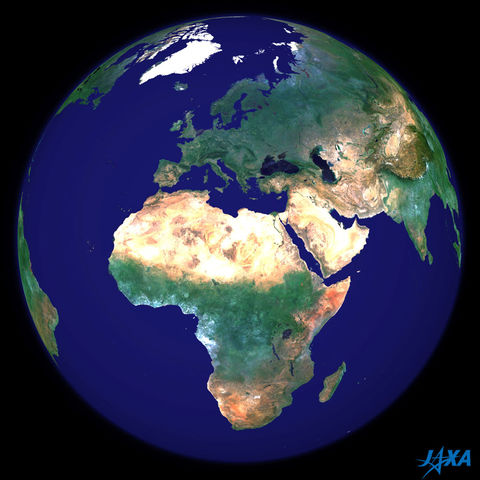 Spherical image of the earth centered on Africa