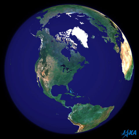 Spherical image of the earth centered in North America