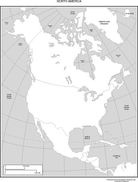 Mapa Mudo de América del Norte