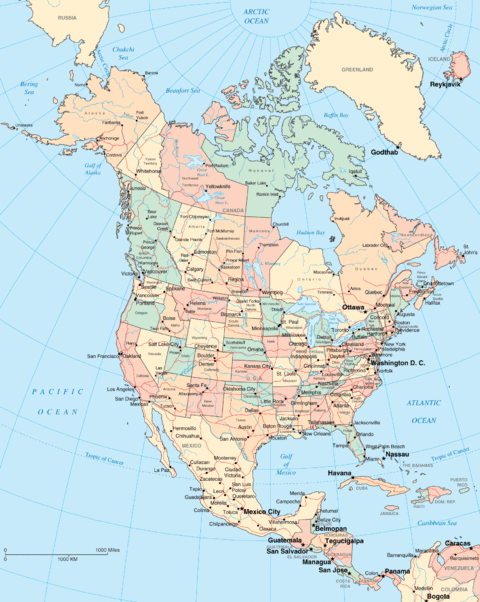 Mapa Político de América del Norte