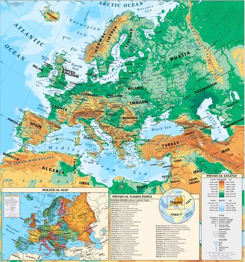 Europe physical map