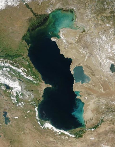 The Caspian Sea seen from a satellite