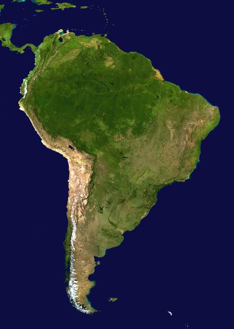 South America satellite orthographic projection view