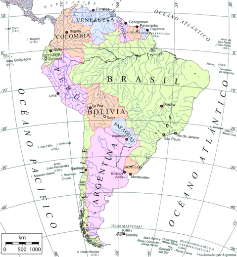 Mapa de América del Sur