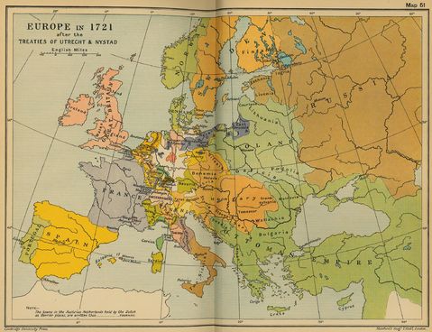 Europa en 1721 después de los Tratados de Utrecht y Nystad