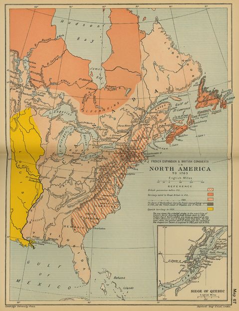 French Expansion and British conquests in North America until 1763