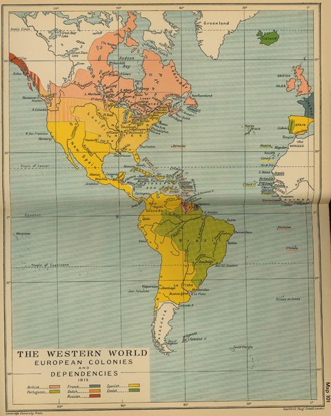 Colonias y dependencias europeas en América 1815