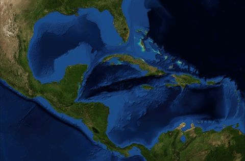 Central America and the Caribbean satellite map