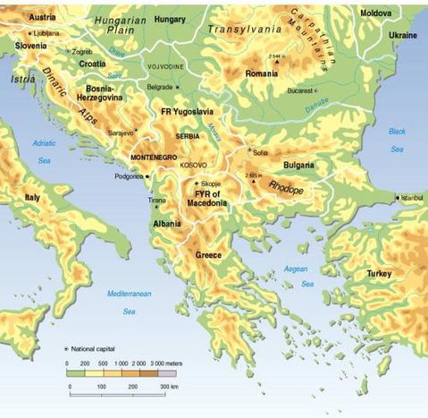 Mapa físico-político de los Balcanes