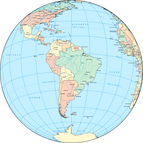 South America on the globe