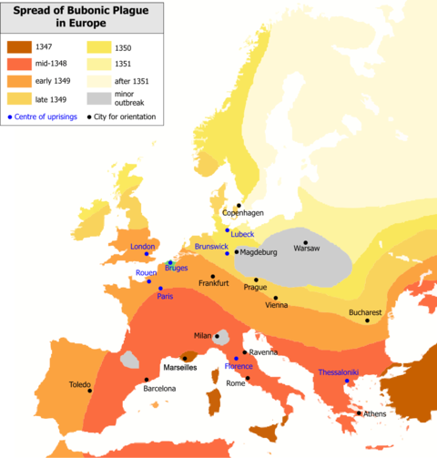 Spread of Bubonic Plague in Europe 14th century