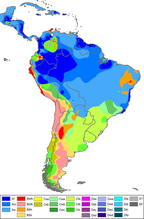 Mapa climático de América del Sur 