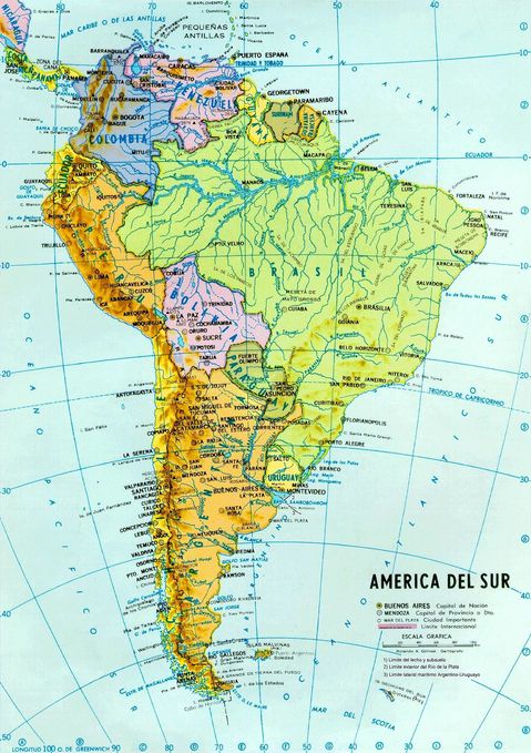 South America political and hydrographic Map