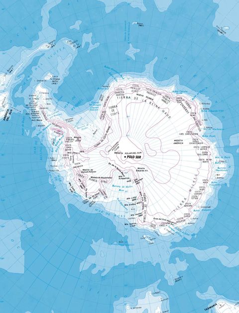 Mapa físico de la Antártida