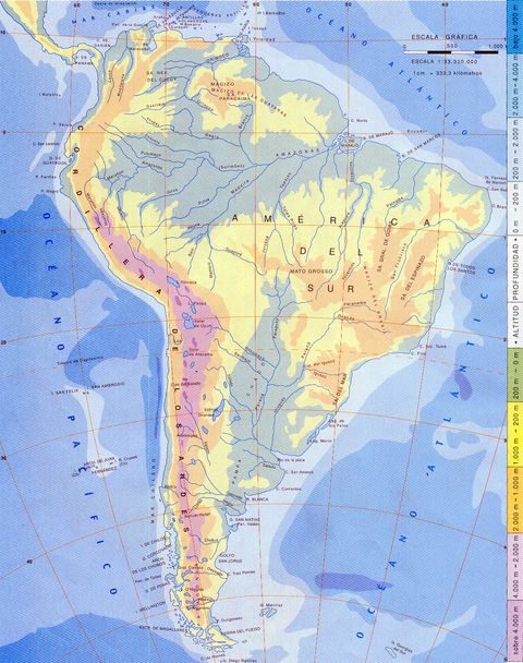 Mapa Físico de América del Sur