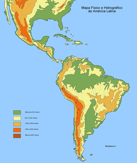 mapa fisico latinoamerica Mapa físico y hidrográfico de América Latina | Gifex