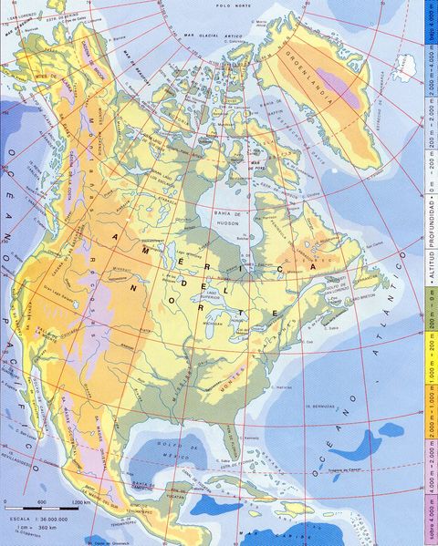 North America physical map