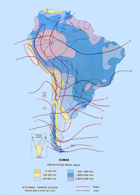 Precipitación media anual de lluvia de América del Sur