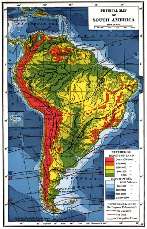 Mapa Físico de América del Sur