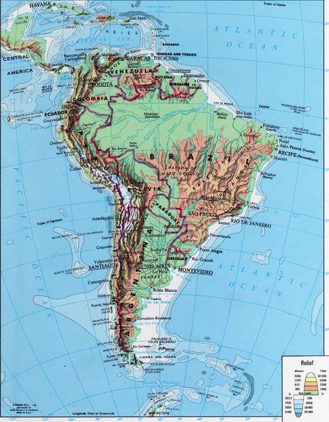 South America physical map