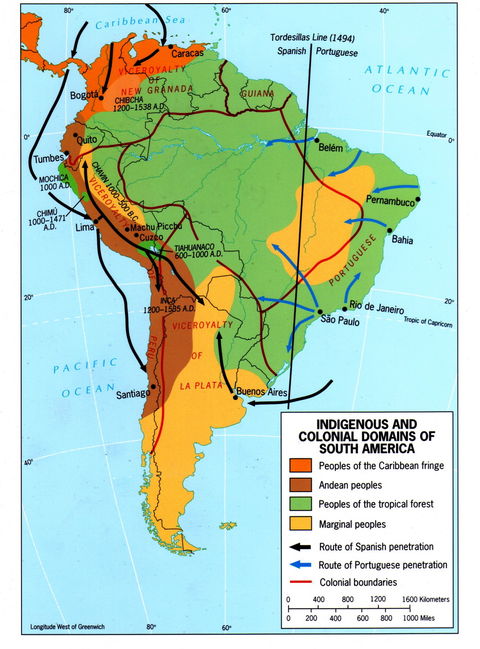 Indigenous and colonial domains in South America