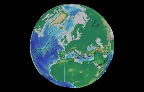 Europe tectonic and bathymetric map