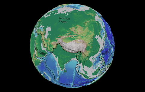 Mapa tectónico y batimétrico de Asia