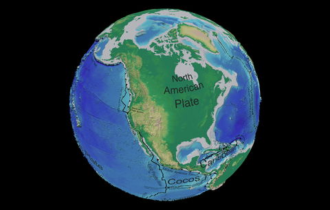 North America tectonic and bathymetric map