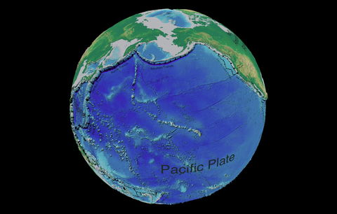 North Pacific Ocean tectonic and bathymetric map