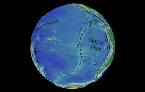 South Pacific Ocean tectonic and bathymetric map  