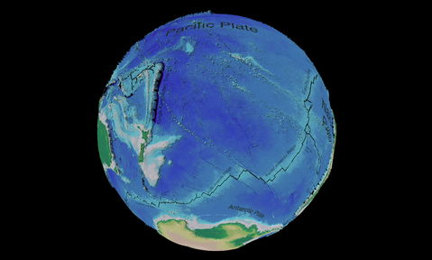 Southwest Pacific Ocean tectonic and bathymetric map 