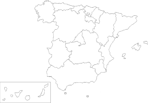 Mapa Mudo de España mostrando sus Comunidades Autónomas