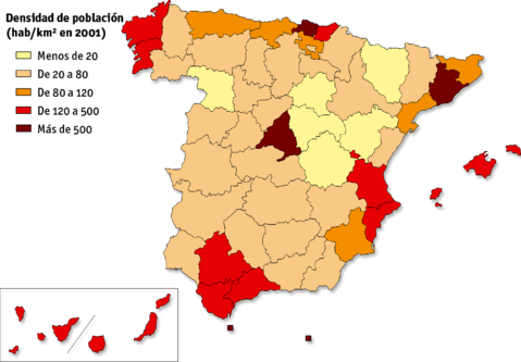 Spain population density 2001