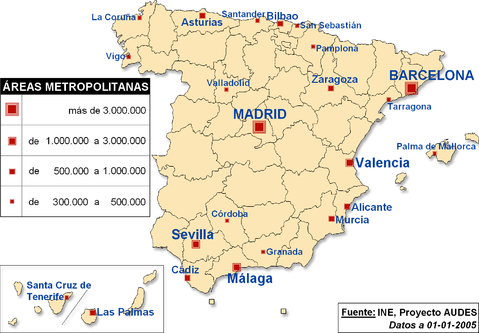 Principales áreas metropolitanas de España 2005