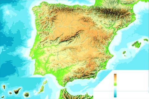 Mapa físico de España mudo