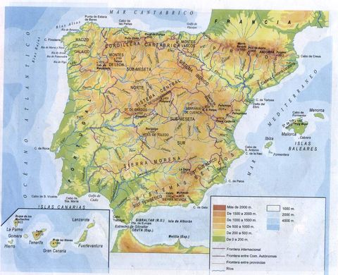 Spain physical map | Gifex