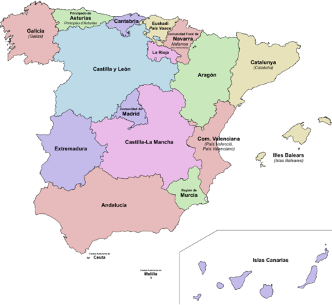 Mapa de las Comunidades Autónomas de España