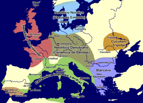 Neolithic map in Europe in the 5th milennium BCE