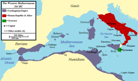 Roma y Cartago antes de la Primera Guerra Púnica, 264 aC