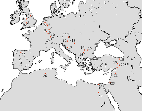 Roman legions camps locations in 80