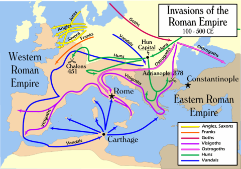 Barbarian invasions of the Roman Empire 100 to 500