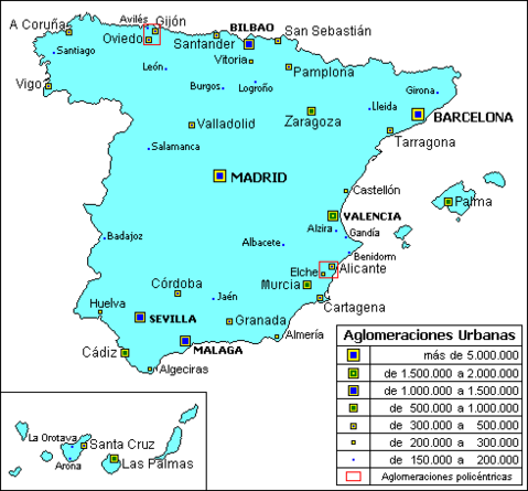 Urban agglomerations in Spain 2006