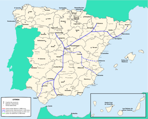 Spain railway network with european rail gauge 2009