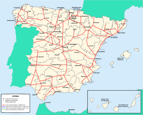 Spain railway network with iberian rail gauge 2009